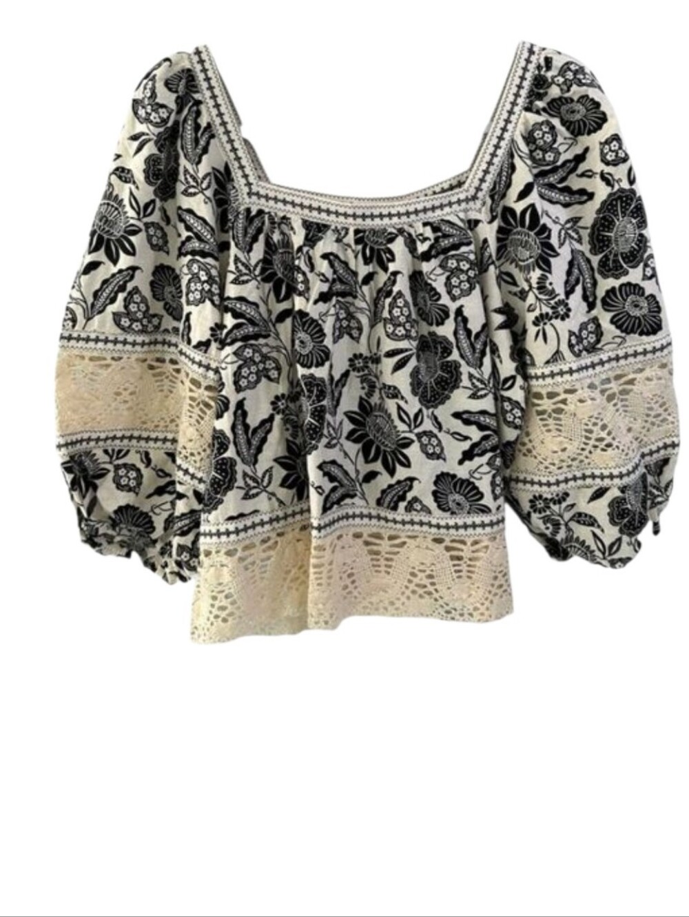 Christian Siriano New York Floral Linen Crochet Blouse – Medium - Picture 4 of 8